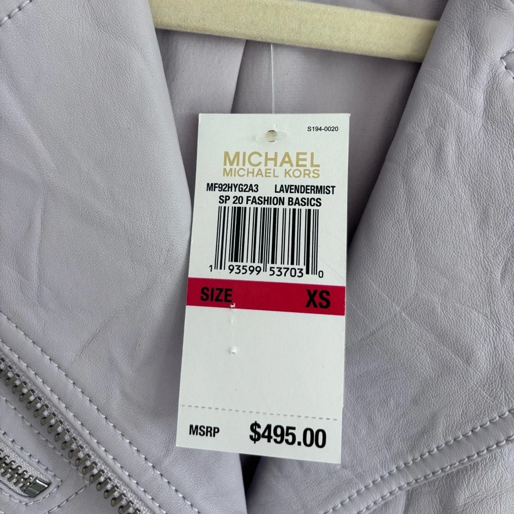 NWT MICHAEL MICHAEL KORS Crinkled Leather Moto Jacket size XS Lavendermist